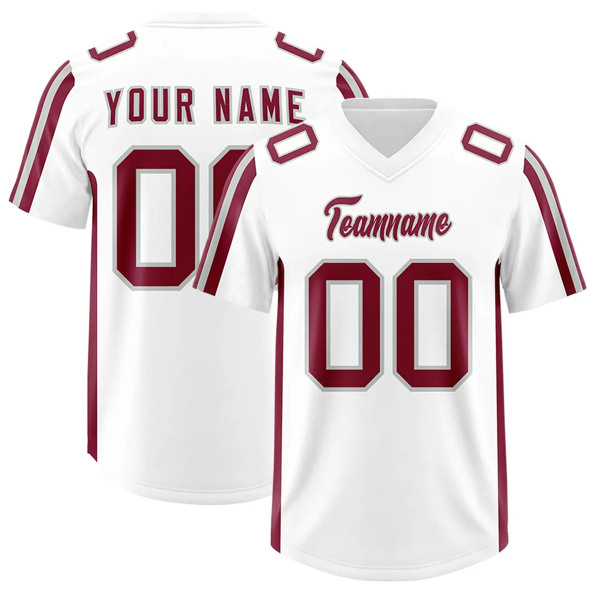 White Crimson and Gray Side Stripe Football Jersey