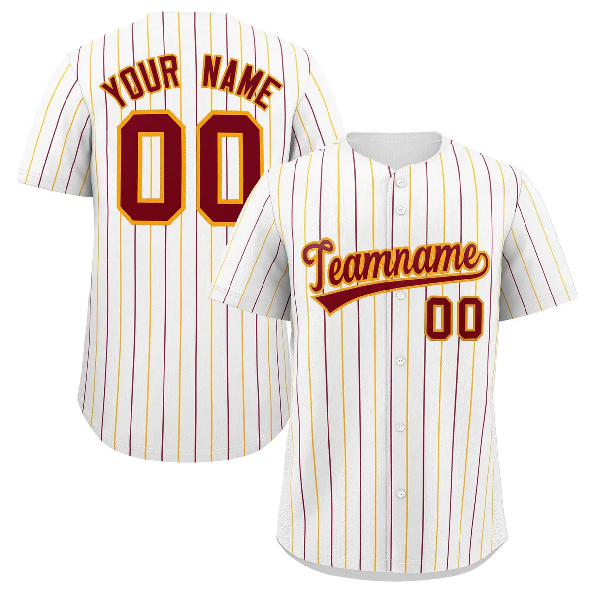 White Crimson and Yellow Bi-Color Stripes Baseball Jersey