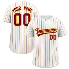 White Crimson and Yellow Bi-Color Stripes Baseball Jersey 1