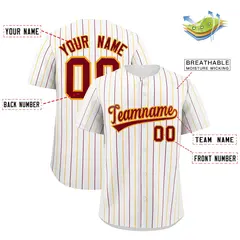 White Crimson and Yellow Bi-Color Stripes Baseball Jersey 2