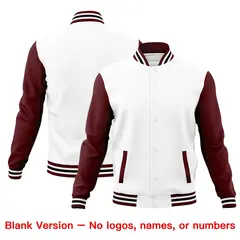 White Crimson Black Raglan Sleeve Cotton Letterman Jacket 6