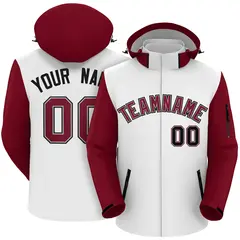 White Crimson-Black Raglan Sleeves Waterproof Jacket