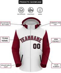 White Crimson-Black Raglan Sleeves Waterproof Jacket 2