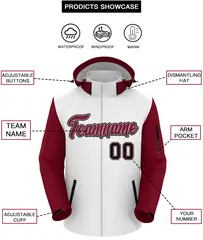 White Crimson-Black Raglan Sleeves Waterproof Jacket 2