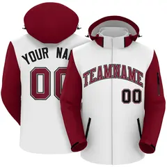White Crimson-Black Raglan Sleeves Waterproof Jacket