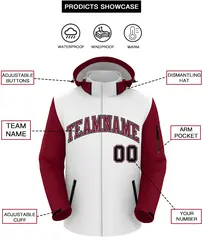 White Crimson-Black Raglan Sleeves Waterproof Jacket 2