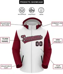 White Crimson-Black Raglan Sleeves Waterproof Jacket 2