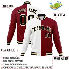 White Crimson-Black Two Tone Split Varsity Letterman Jacket 4