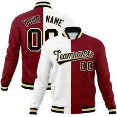White Crimson-Black Two Tone Split Varsity Letterman Jacket