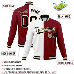 White Crimson-Black Two Tone Split Varsity Letterman Jacket 4