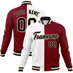 White Crimson-Black Two Tone Split Varsity Letterman Jacket 1