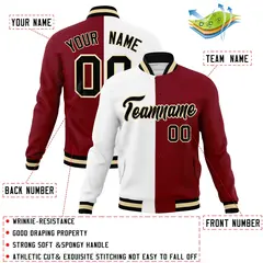 White Crimson-Black Two Tone Split Varsity Letterman Jacket 4