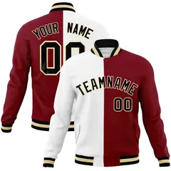 White Crimson-Black Two Tone Split Varsity Letterman Jacket