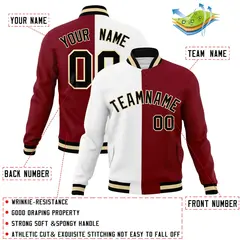 White Crimson-Black Two Tone Split Varsity Letterman Jacket 4