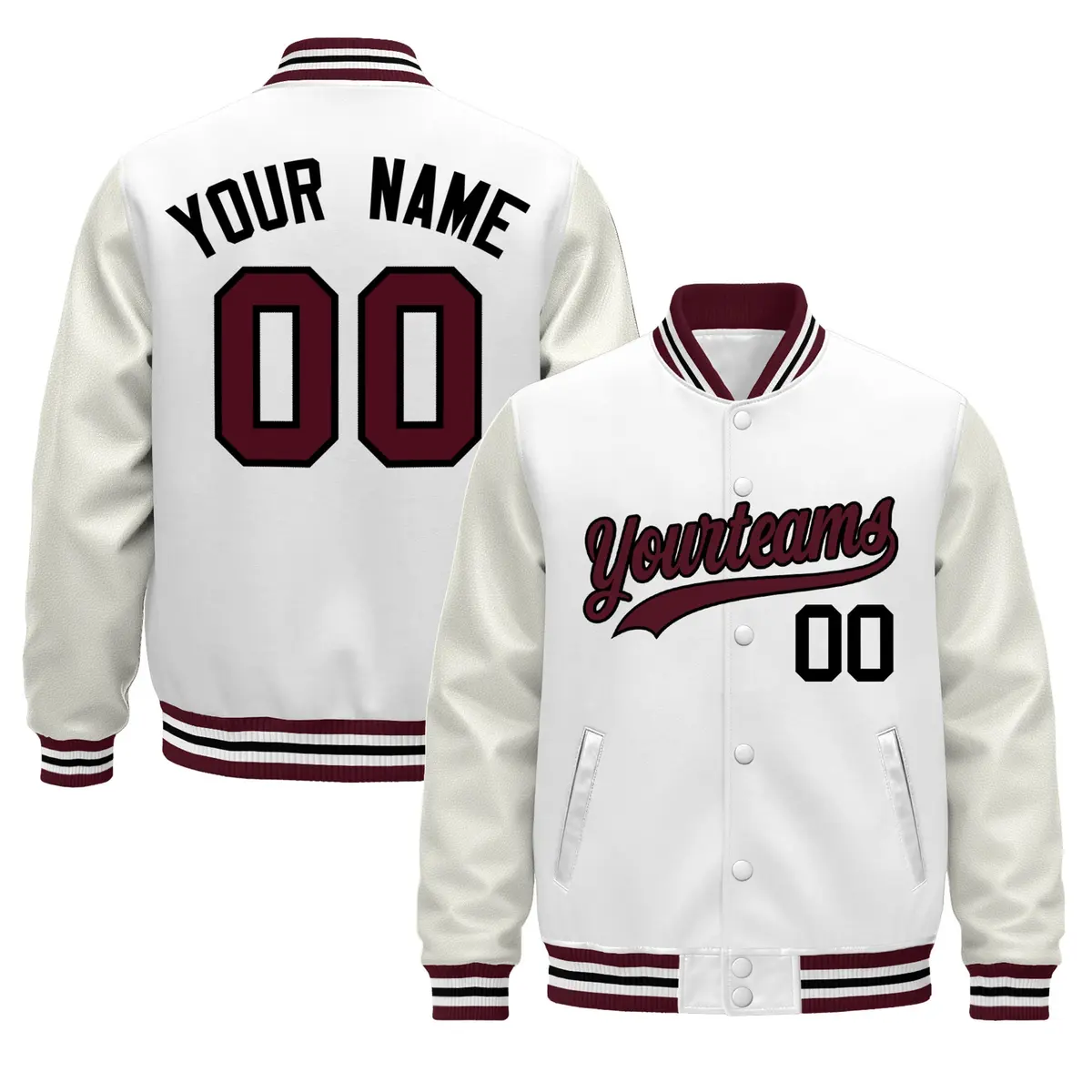 White Crimson Black Varsity Jacket with Faux Leather Sleeves