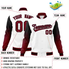 White Crimson Black Varsity Raglan Gradient Letterman Jacket 2