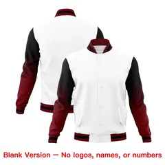 White Crimson Black Varsity Raglan Gradient Letterman Jacket 7