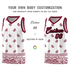 White Crimson Cashew Pattern Basketball Jersey 3