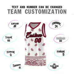 White Crimson Cashew Pattern Basketball Jersey 4