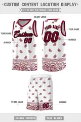 White Crimson Cashew Pattern Basketball Jersey 5