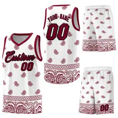 White Crimson Cashew Pattern Basketball Jersey 6