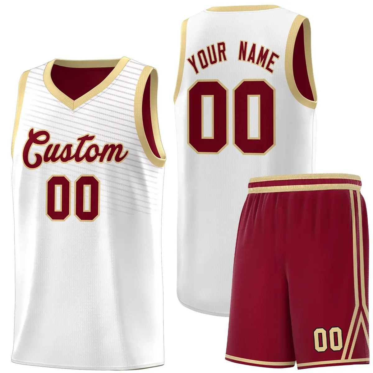 White Crimson Chest Slash Pattern Basketball Jersey