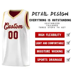 White Crimson Chest Slash Pattern Basketball Jersey 4