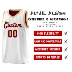 White Crimson Chest Slash Pattern Basketball Jersey 4