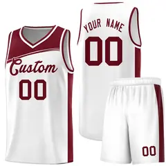 White Crimson Color Block Basketball Team Jersey 1