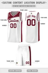 White Crimson Color Block Basketball Team Jersey 2