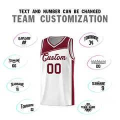 White Crimson Color Block Basketball Team Jersey 3
