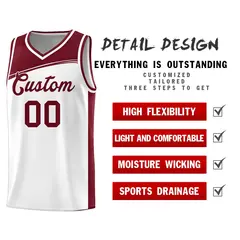 White Crimson Color Block Basketball Team Jersey 4