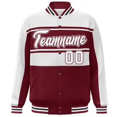 White Crimson Color Block Varsity Full-Snap Bomber Jacket 3