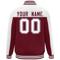 White Crimson Color Block Varsity Full-Snap Bomber Jacket 4