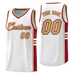 White Crimson Color Block Wrinkle-Resistant Basketball Jersey 1