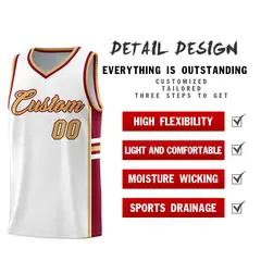 White Crimson Color Block Wrinkle-Resistant Basketball Jersey 2