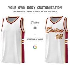 White Crimson Color Block Wrinkle-Resistant Basketball Jersey 3