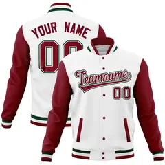 White Crimson Full-Snap Raglan Letterman Baseball Jacket 1
