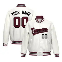 White Crimson Full-Snap Varsity Faux Leather Letterman Jacket 1