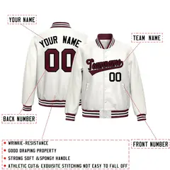 White Crimson Full-Snap Varsity Faux Leather Letterman Jacket 2