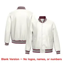 White Crimson Full-Snap Varsity Faux Leather Letterman Jacket 6