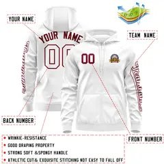 White Crimson Full-Zip Varsity Letterman Jacket Hoodie 4