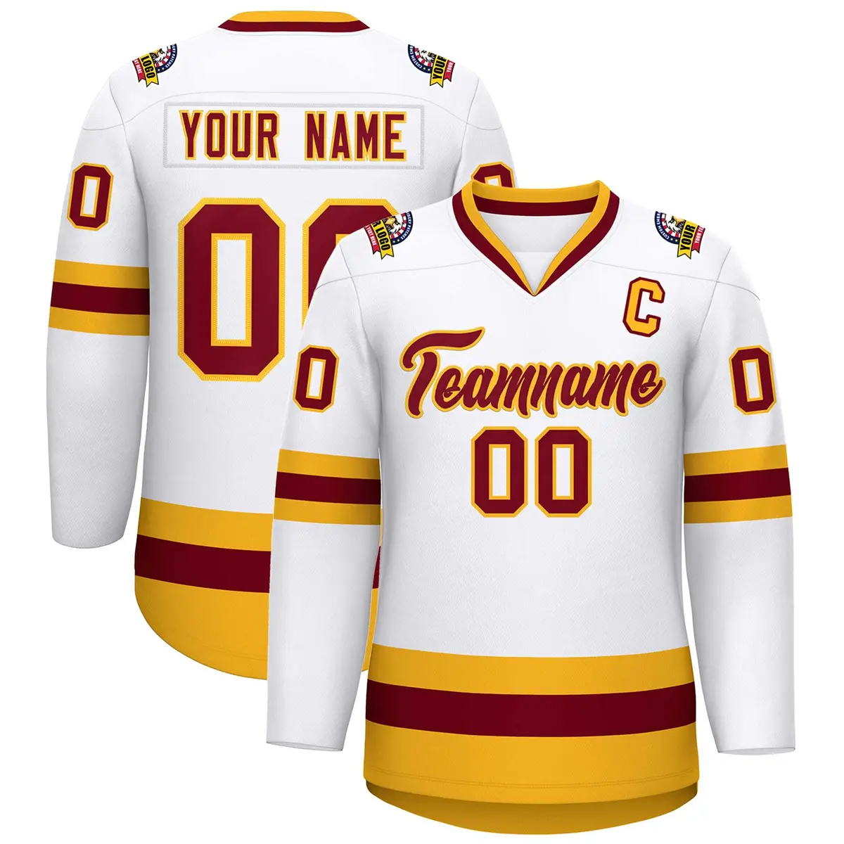 White Crimson-Gold Classic Style Hockey Jersey