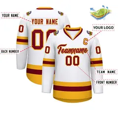 White Crimson-Gold Classic Style Hockey Jersey 2