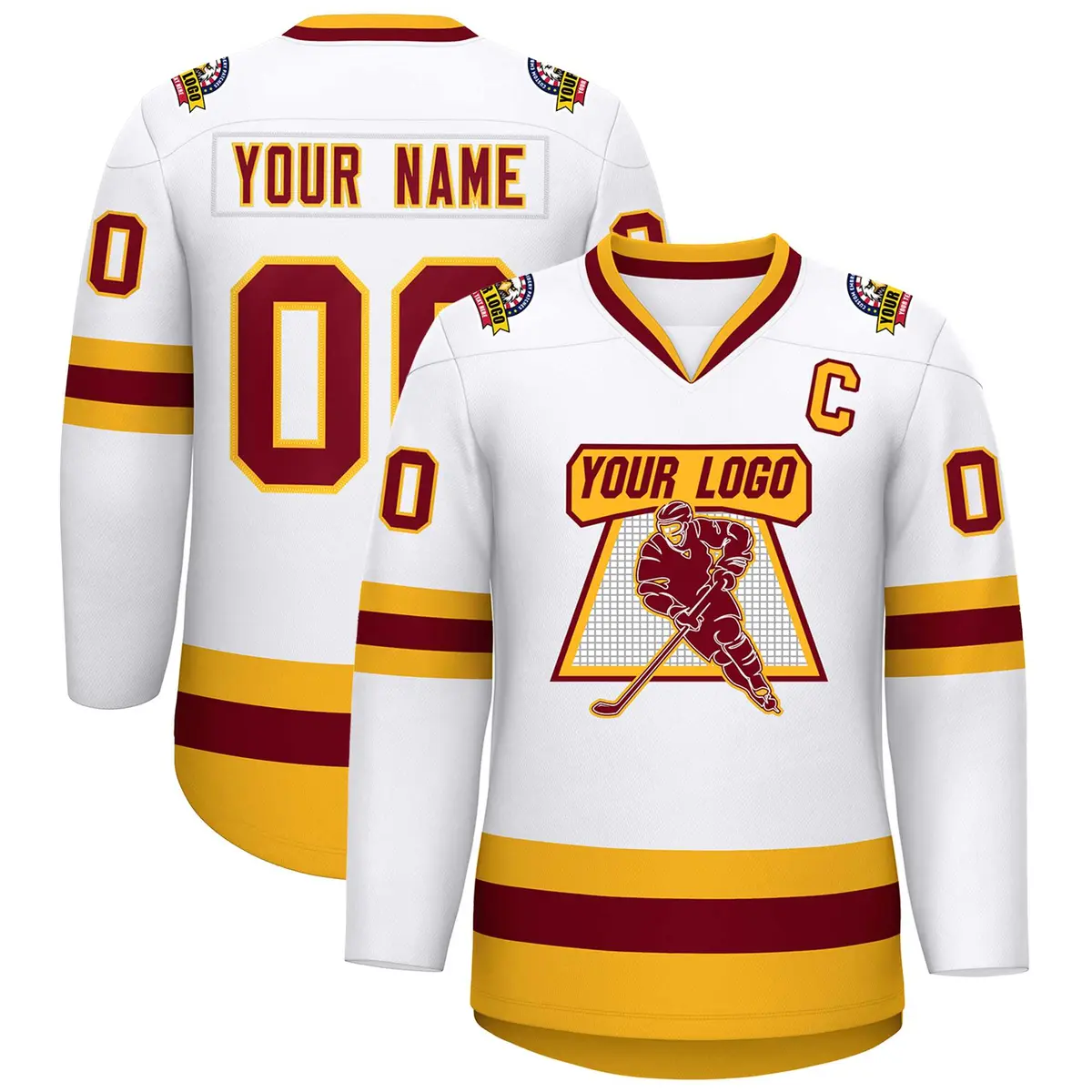 White Crimson-Gold Classic Style Hockey Jersey