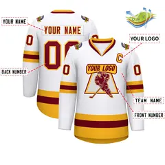 White Crimson-Gold Classic Style Hockey Jersey 2