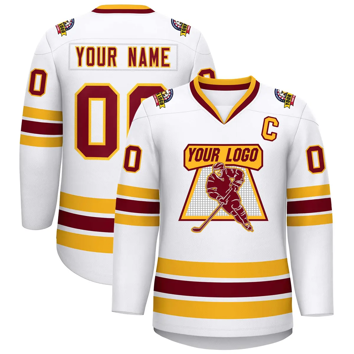 White Crimson-Gold Classic Style Hockey Jersey