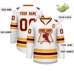 White Crimson-Gold Classic Style Hockey Jersey 2
