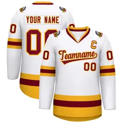White Crimson-Gold Classic Style Hockey Jersey 1