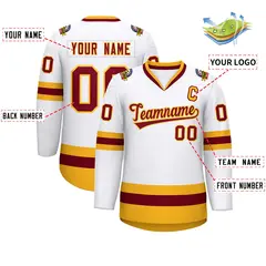 White Crimson-Gold Classic Style Hockey Jersey 2